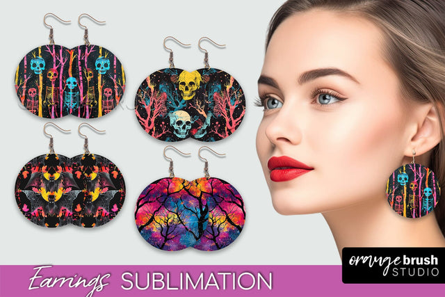 Neon Halloween Earrings - Spooky Round Earring Sublimation Sublimation OrangeBrushStudio 