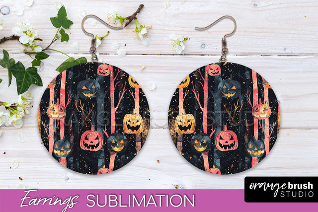 Neon Halloween Earrings - Spooky Round Earring Sublimation Sublimation OrangeBrushStudio 