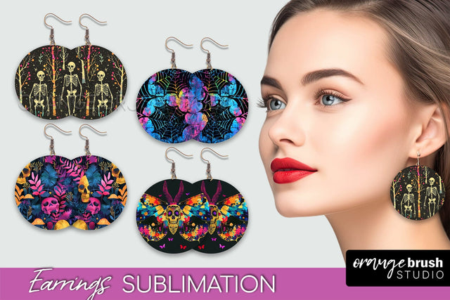 Neon Halloween Earrings - Spooky Round Earring Sublimation Sublimation OrangeBrushStudio 