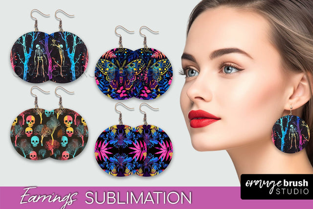 Neon Halloween Earrings - Spooky Round Earring Sublimation Sublimation OrangeBrushStudio 