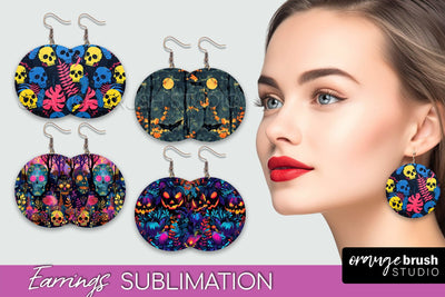 Neon Halloween Earrings - Spooky Round Earring Sublimation Sublimation OrangeBrushStudio 