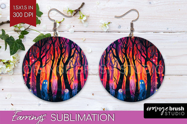 Neon Halloween Earrings - Spooky Round Earring Sublimation Sublimation OrangeBrushStudio 