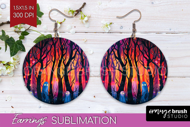 Neon Halloween Earrings - Spooky Round Earring Sublimation Sublimation OrangeBrushStudio 