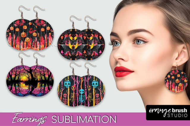 Neon Halloween Earrings - Spooky Round Earring Sublimation Sublimation OrangeBrushStudio 