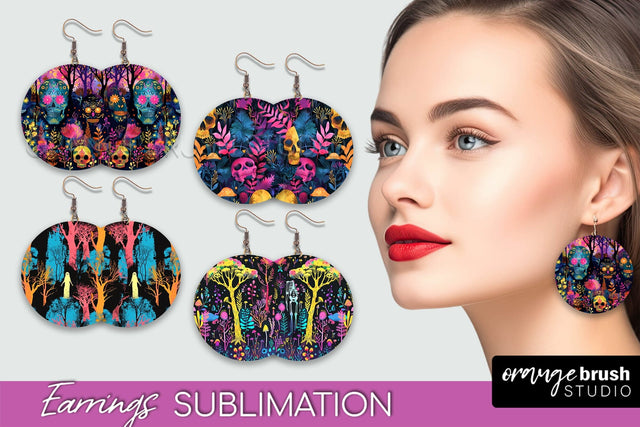Neon Halloween Earrings - Spooky Round Earring Sublimation Sublimation OrangeBrushStudio 