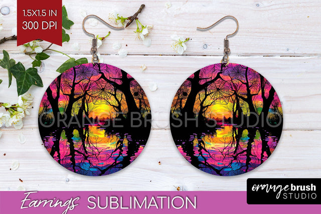 Neon Halloween Earrings - Spooky Round Earring Sublimation Sublimation OrangeBrushStudio 