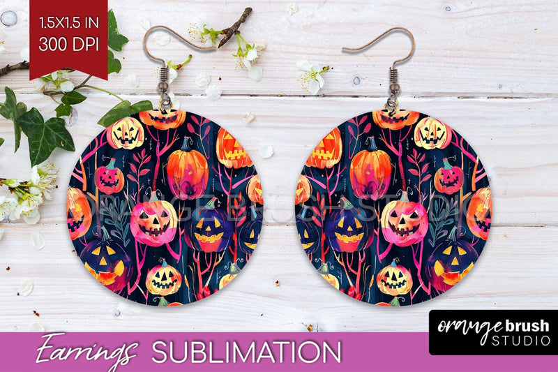 Neon Halloween Earrings - Spooky Round Earring Sublimation Sublimation OrangeBrushStudio 