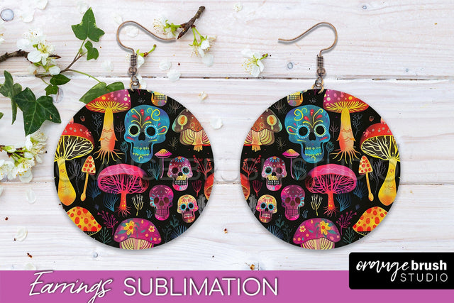 Neon Halloween Earrings - Spooky Round Earring Sublimation Sublimation OrangeBrushStudio 