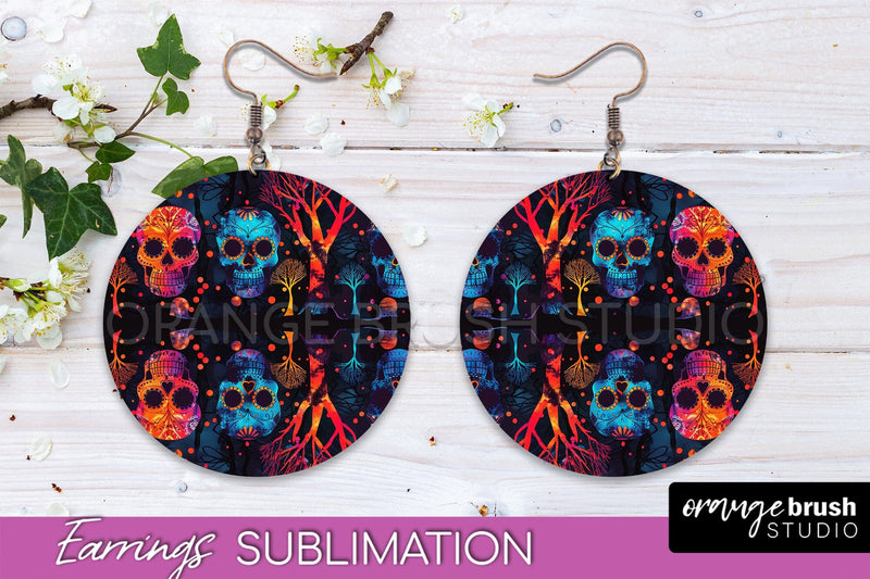 Neon Halloween Earrings - Spooky Round Earring Sublimation Sublimation OrangeBrushStudio 