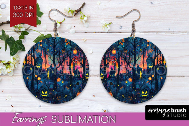 Neon Halloween Earrings - Spooky Round Earring Sublimation Sublimation OrangeBrushStudio 