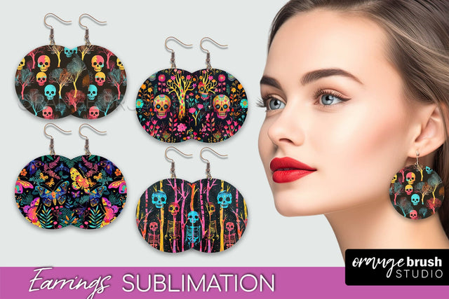 Neon Halloween Earrings - Spooky Round Earring Sublimation Sublimation OrangeBrushStudio 