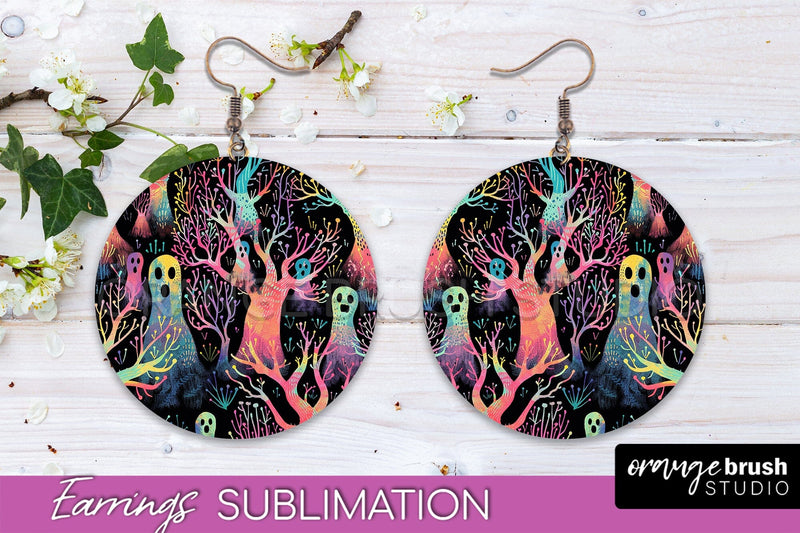 Neon Halloween Earrings - Spooky Round Earring Sublimation Sublimation OrangeBrushStudio 