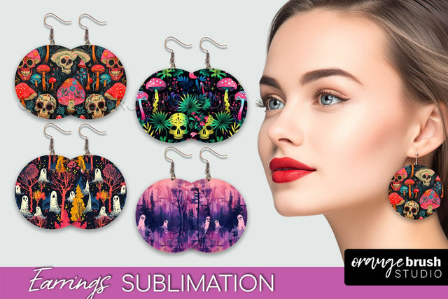 Neon Halloween Earrings - Spooky Round Earring Sublimation Sublimation OrangeBrushStudio 