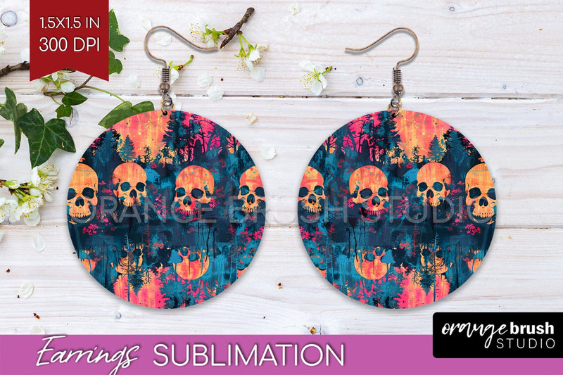 Neon Halloween Earrings - Spooky Round Earring Sublimation Sublimation OrangeBrushStudio 