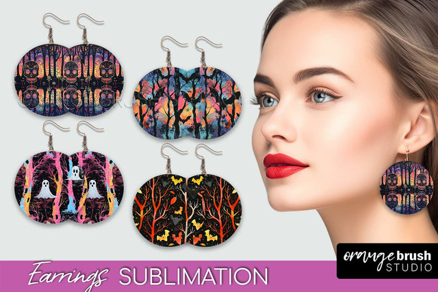 Neon Halloween Earrings - Spooky Round Earring Sublimation Sublimation OrangeBrushStudio 
