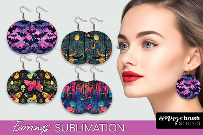 Neon Halloween Earrings - Spooky Round Earring Sublimation Sublimation OrangeBrushStudio 