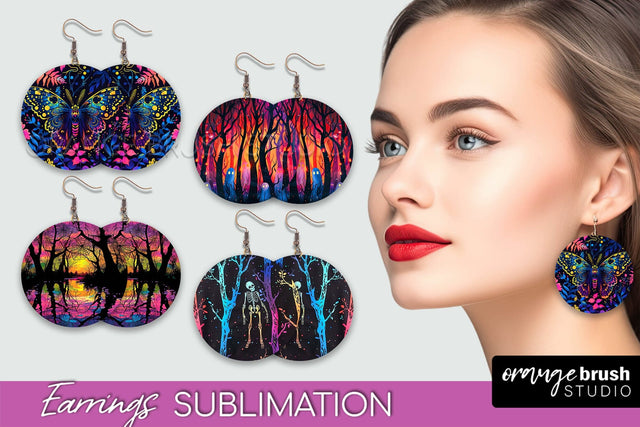 Neon Halloween Earrings - Spooky Round Earring Sublimation Sublimation OrangeBrushStudio 