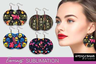 Neon Halloween Earrings - Spooky Round Earring Sublimation Sublimation OrangeBrushStudio 
