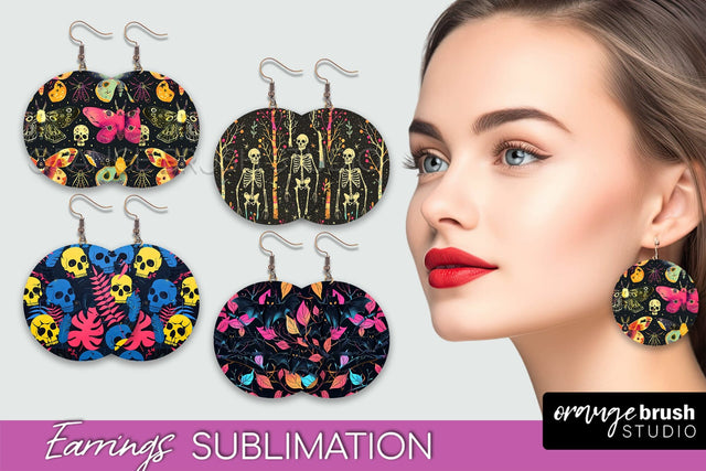 Neon Halloween Earrings - Spooky Round Earring Sublimation Sublimation OrangeBrushStudio 