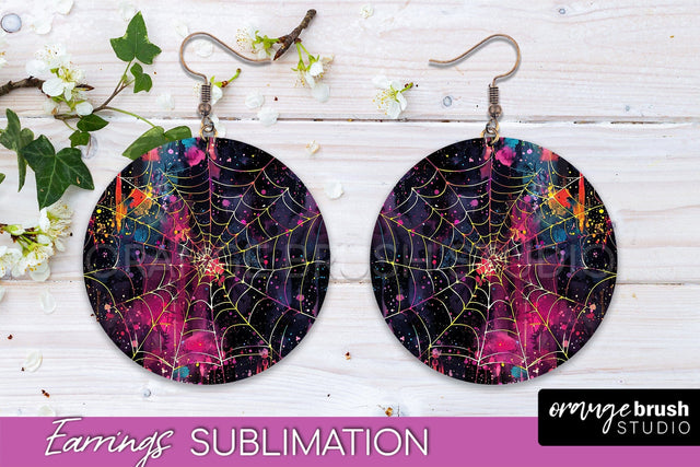 Neon Halloween Earrings - Spooky Round Earring Sublimation Sublimation OrangeBrushStudio 
