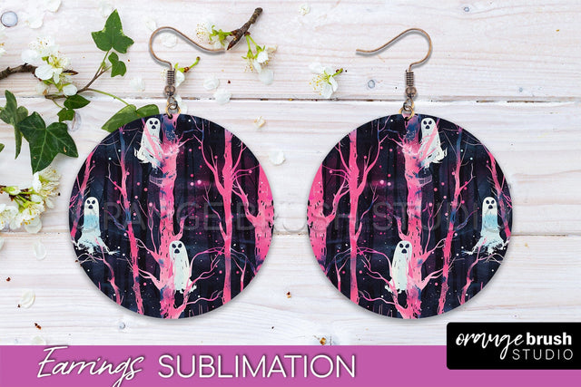 Neon Halloween Earrings - Spooky Round Earring Sublimation Sublimation OrangeBrushStudio 