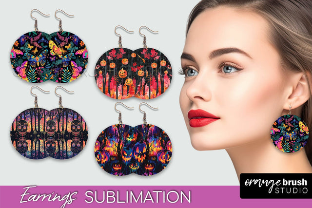 Neon Halloween Earrings - Spooky Round Earring Sublimation Sublimation OrangeBrushStudio 