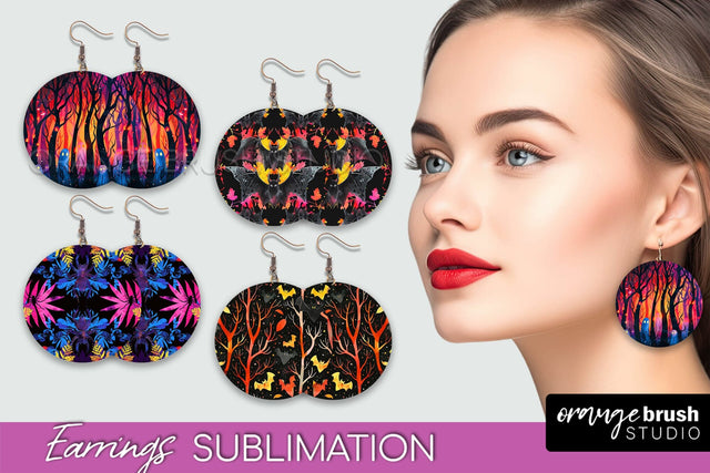Neon Halloween Earrings - Spooky Round Earring Sublimation Sublimation OrangeBrushStudio 