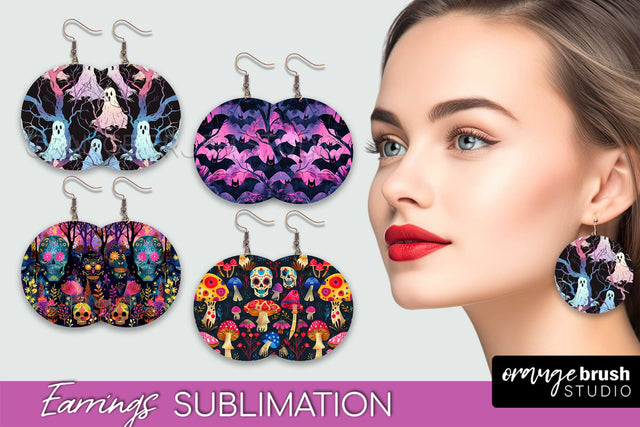Neon Halloween Earrings - Spooky Round Earring Sublimation Sublimation OrangeBrushStudio 