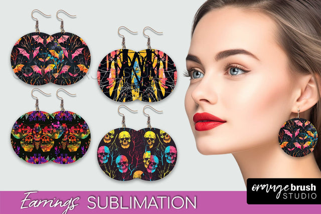 Neon Halloween Earrings - Spooky Round Earring Sublimation Sublimation OrangeBrushStudio 