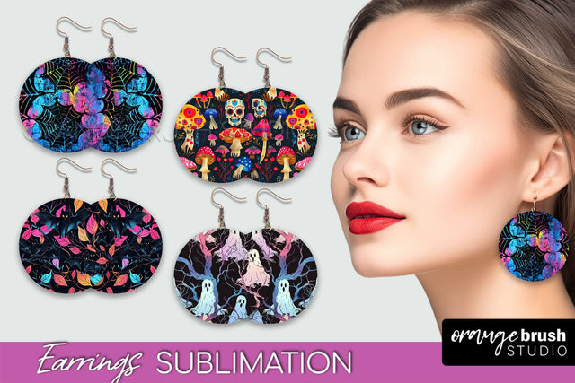 Neon Halloween Earrings - Spooky Round Earring Sublimation Sublimation OrangeBrushStudio 
