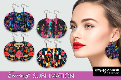 Neon Halloween Earrings - Spooky Round Earring Sublimation Sublimation OrangeBrushStudio 