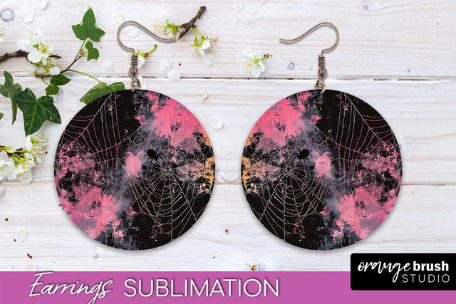 Neon Halloween Earrings - Spooky Round Earring Sublimation Sublimation OrangeBrushStudio 