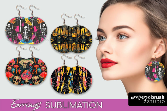 Neon Halloween Earrings - Spooky Round Earring Sublimation Sublimation OrangeBrushStudio 