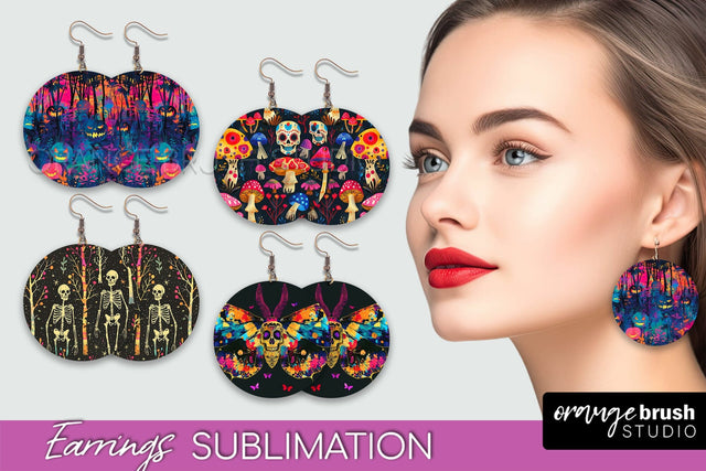 Neon Halloween Earrings - Spooky Round Earring Sublimation Sublimation OrangeBrushStudio 
