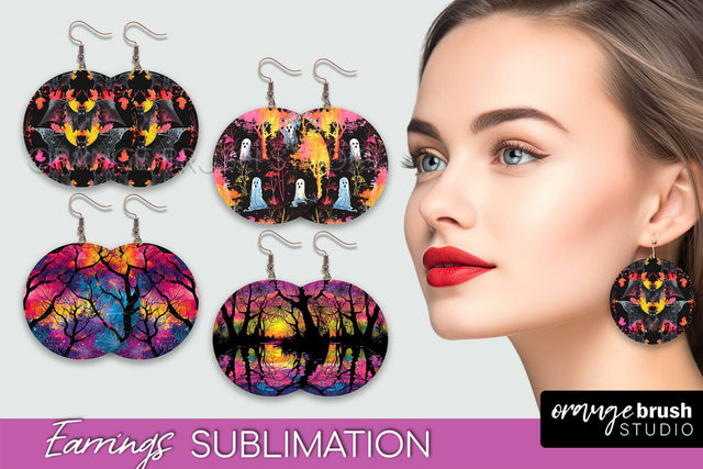 Neon Halloween Earrings - Spooky Round Earring Sublimation Sublimation OrangeBrushStudio 