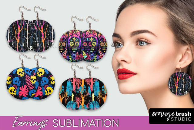 Neon Halloween Earrings - Spooky Round Earring Sublimation Sublimation OrangeBrushStudio 