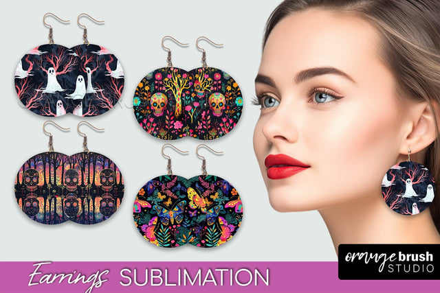 Neon Halloween Earrings - Spooky Round Earring Sublimation Sublimation OrangeBrushStudio 