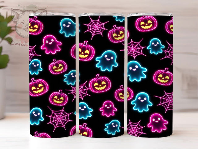 Neon Halloween Ghosts 20oz Tumbler, Neon Ghosts, Halloween Design, 20oz Wrap, Glowing Pattern, Spooky Vibes, Sublimation Tumbler, Festive Style Sublimation Lara' s Designs 