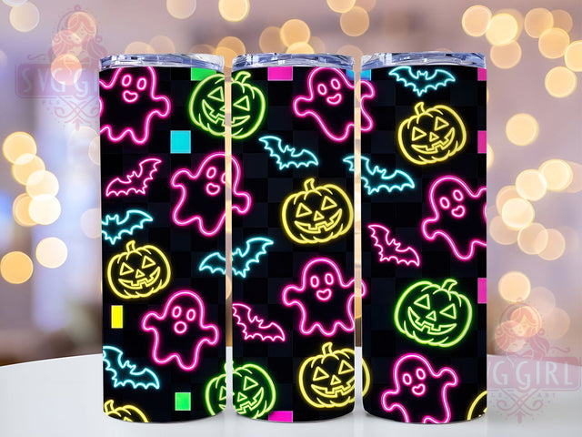 Neon Halloween Ghosts 20oz Tumbler, Neon Ghosts, Halloween Design, 20oz Wrap, Spooky Art, Glowing Pattern, Sublimation Tumbler, Haunted Style Sublimation SvggirlplusArt 