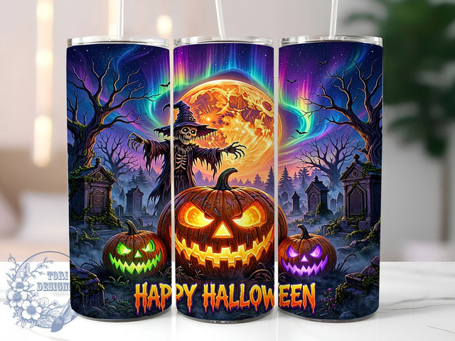 Neon Halloween Graveyard 20oz Tumbler, Graveyard Motif, Neon Theme, Halloween Design, Spooky Style, Dark Aesthetic, 20oz Wrap, Sublimation Tumbler Sublimation ToriDesigns 