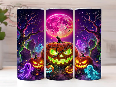 Neon Halloween Graveyard 20oz Tumbler, Halloween Graveyard, Neon Style, Spooky Theme, Sublimation Wrap, 20oz Tumbler, Vibrant Aesthetic, Haunted Design Sublimation Lara' s Designs 