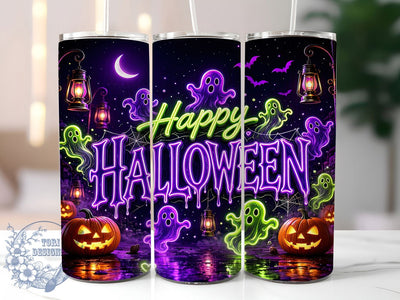 Neon Halloween Happy 20oz Tumbler, Neon Theme, Halloween Design, Happy Motif, Spooky Charm, Festive Style, 20oz Wrap, Sublimation Tumbler Sublimation ToriDesigns 