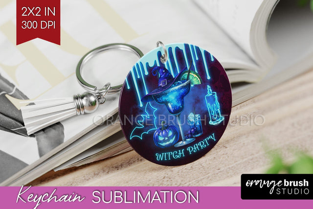 Neon Halloween Keychain PNG, Cocktail Keychain Sublimation Sublimation OrangeBrushStudio 
