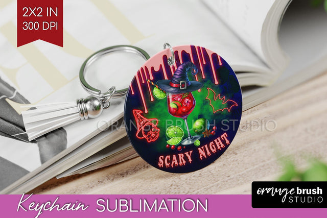 Neon Halloween Keychain PNG, Cocktail Keychain Sublimation Sublimation OrangeBrushStudio 