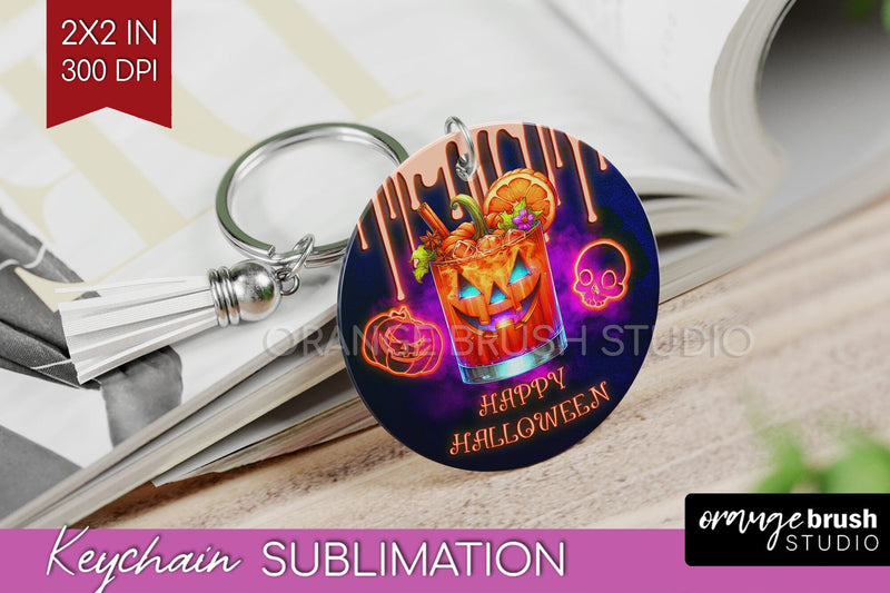 Neon Halloween Keychain PNG, Cocktail Keychain Sublimation Sublimation OrangeBrushStudio 