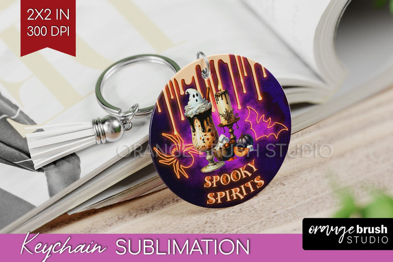 Neon Halloween Keychain PNG, Cocktail Keychain Sublimation Sublimation OrangeBrushStudio 