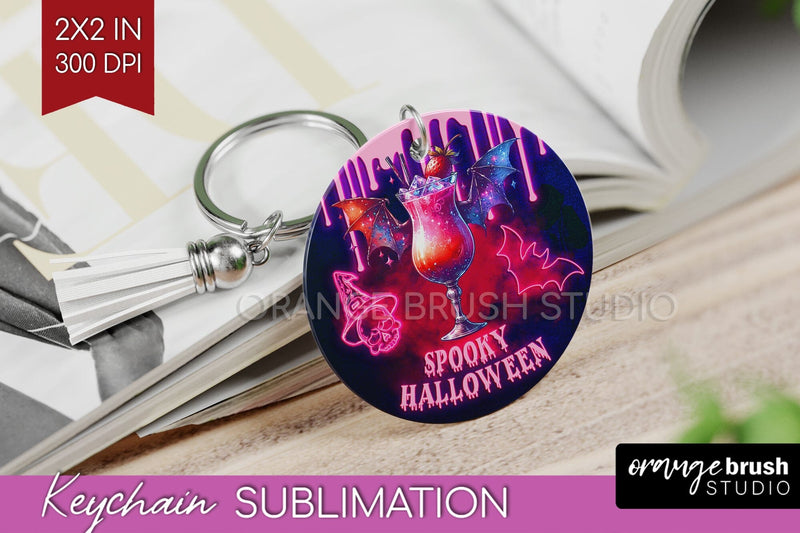 Neon Halloween Keychain PNG, Cocktail Keychain Sublimation Sublimation OrangeBrushStudio 