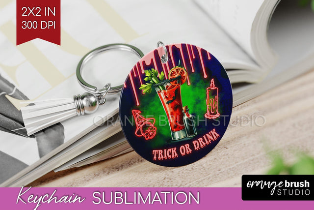 Neon Halloween Keychain PNG, Cocktail Keychain Sublimation Sublimation OrangeBrushStudio 