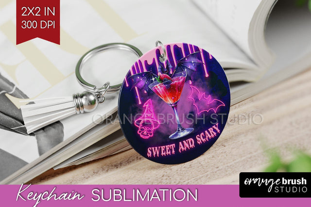 Neon Halloween Keychain PNG, Cocktail Keychain Sublimation Sublimation OrangeBrushStudio 