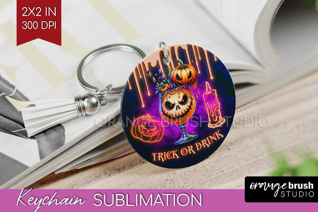 Neon Halloween Keychain PNG, Cocktail Keychain Sublimation Sublimation OrangeBrushStudio 